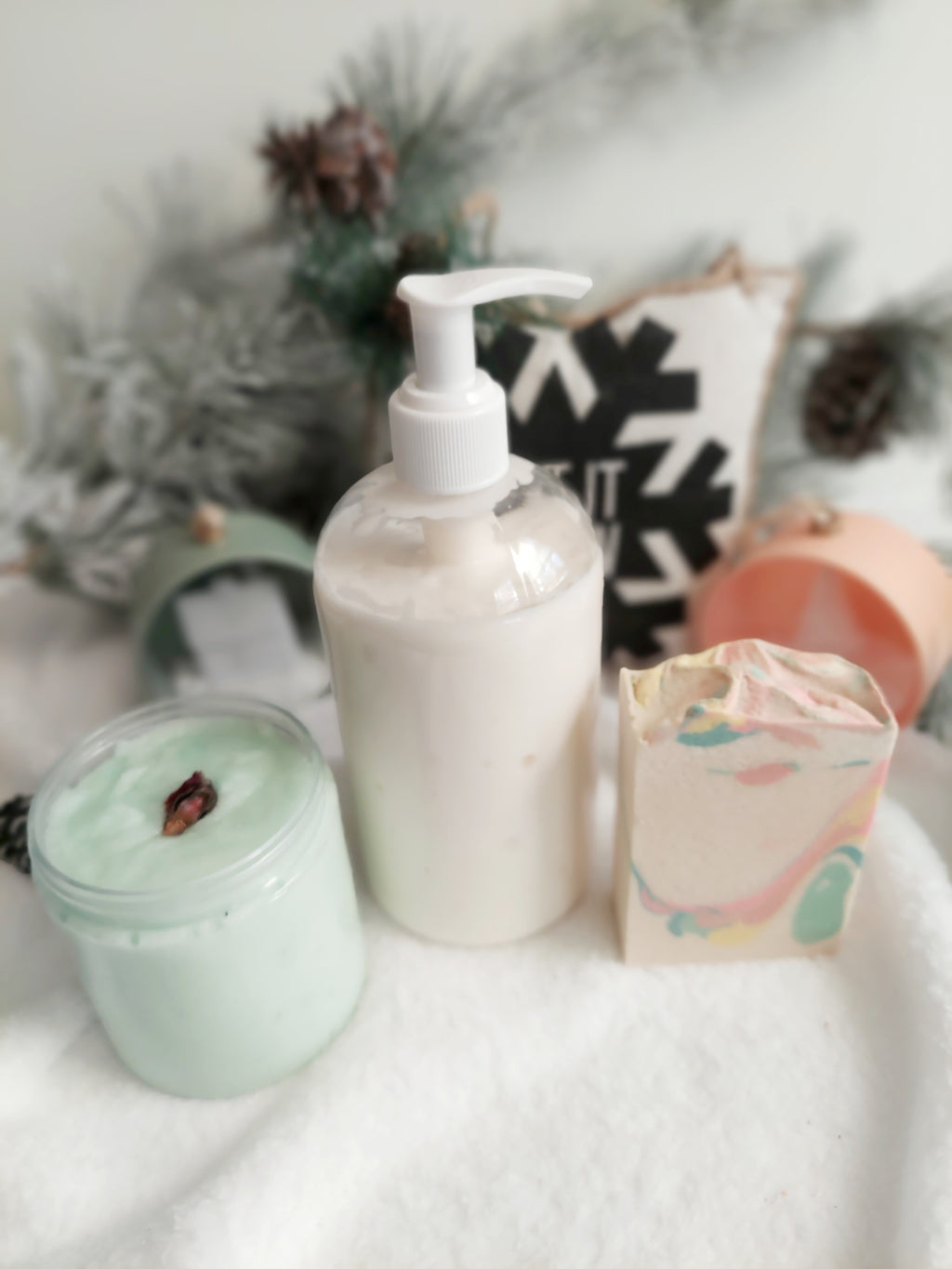 Skin Loving Bundle Gift Set- vegan soap, lotion, sugar scrub and body oil - wrapped and ready for gifting