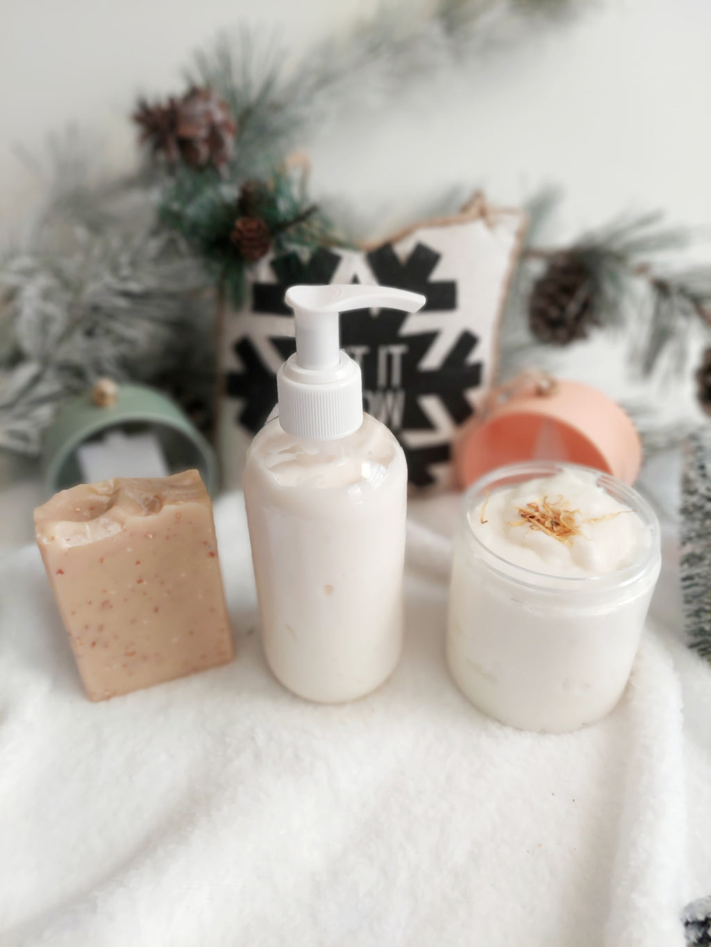 Skin Loving Bundle Gift Set- vegan soap, lotion, sugar scrub and body oil - wrapped and ready for gifting
