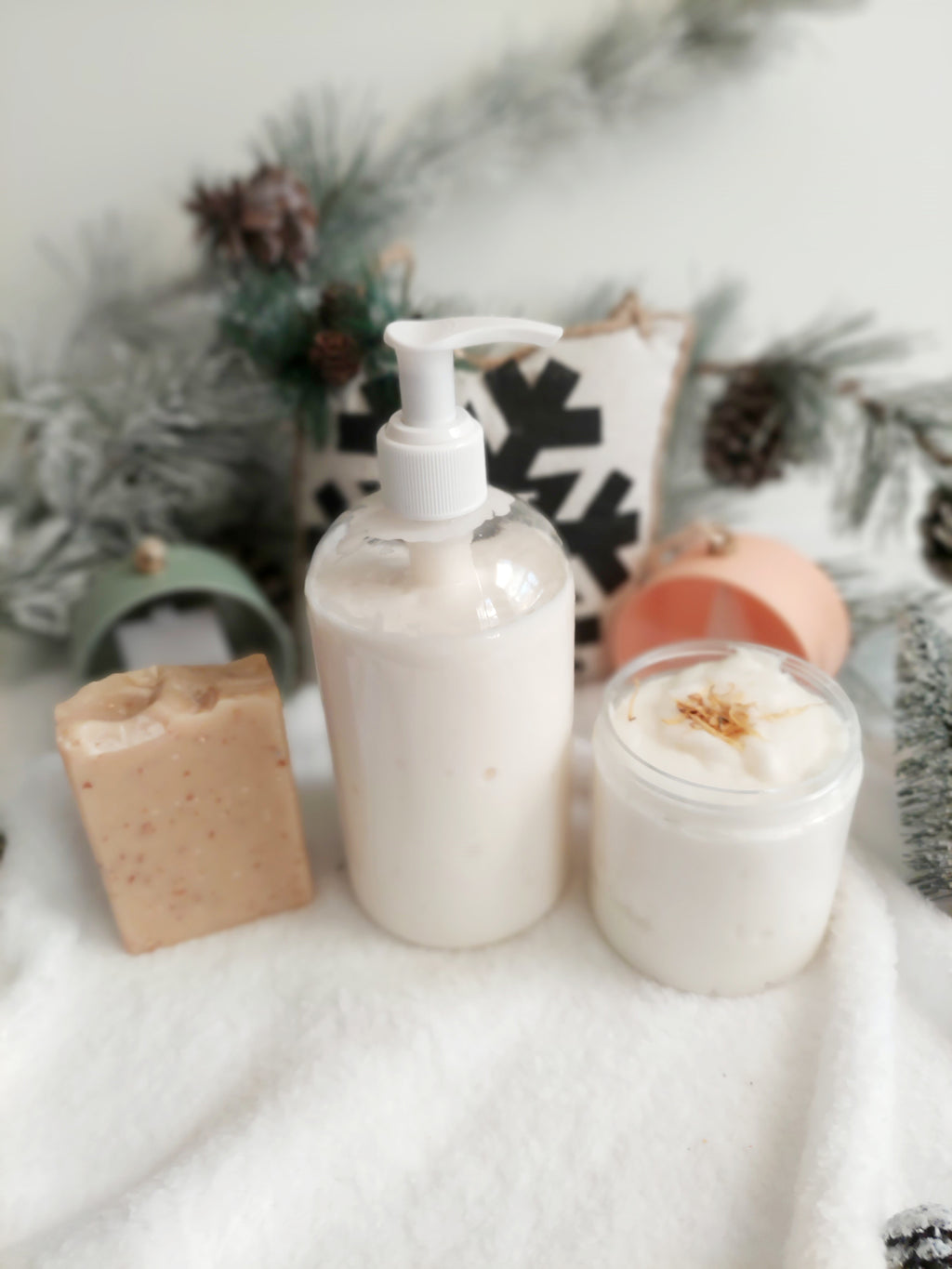 Skin Loving Bundle Gift Set- vegan soap, lotion, sugar scrub and body oil - wrapped and ready for gifting